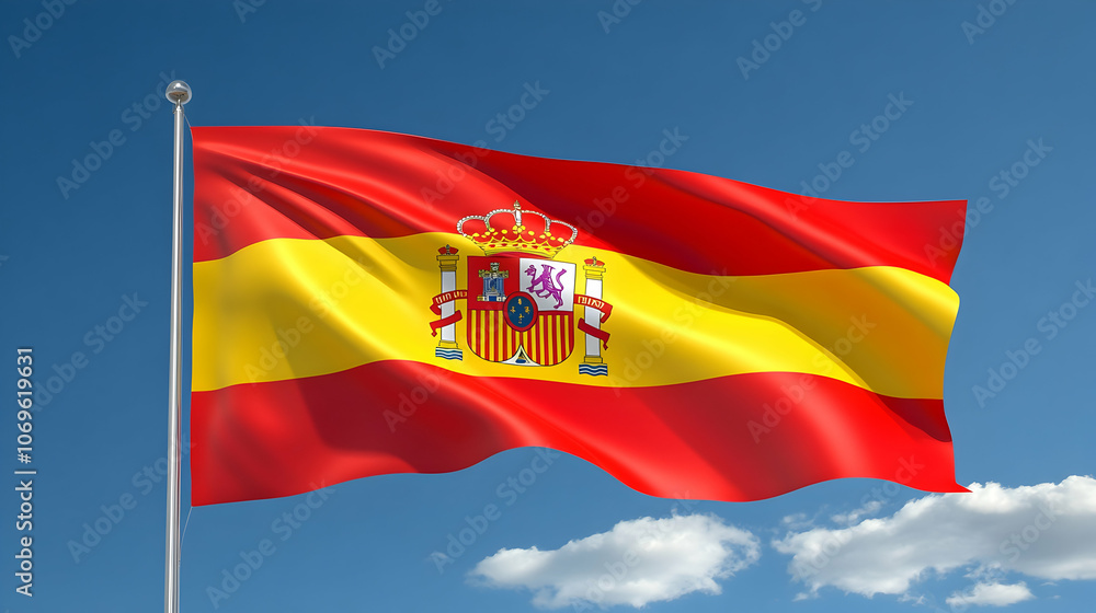 Spanish Flag Waving in the Wind, Spain, symbol, national, emblem, coat of arms Spanish Flag Waving in the Wind, Spain, symbol, national, emblem, coat of arms