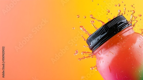 A jar of juice is splashing water out of it