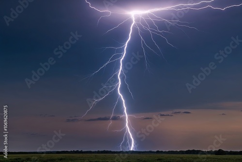 Blue Lightning Bolt Against Clear Blue Sky Background