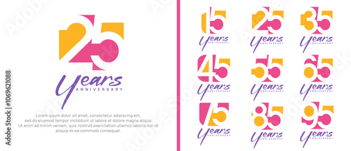 anniversary logo set. vector design orange and pink color can be use for celebration moment