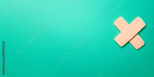 A Bandaid icon located on the right side, standing out against a panoramic green background with room for text.