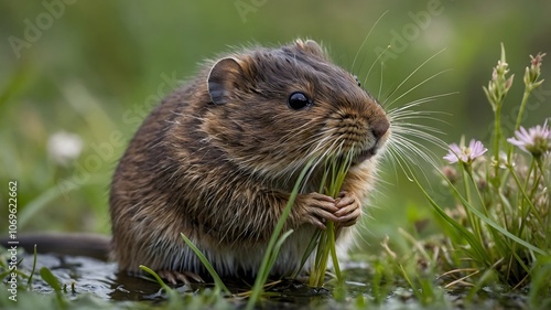 Fragile Moments: A Water Vole Among Blossoms and Grass