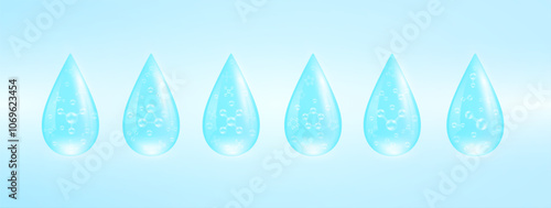 Molecule in water drop collagen solution blue. Vitamins complex Hyaluronic acid Moisturizer from nature. Used for design cosmetic products. Beauty skin care ads. Medical scientific. 3D Vector.