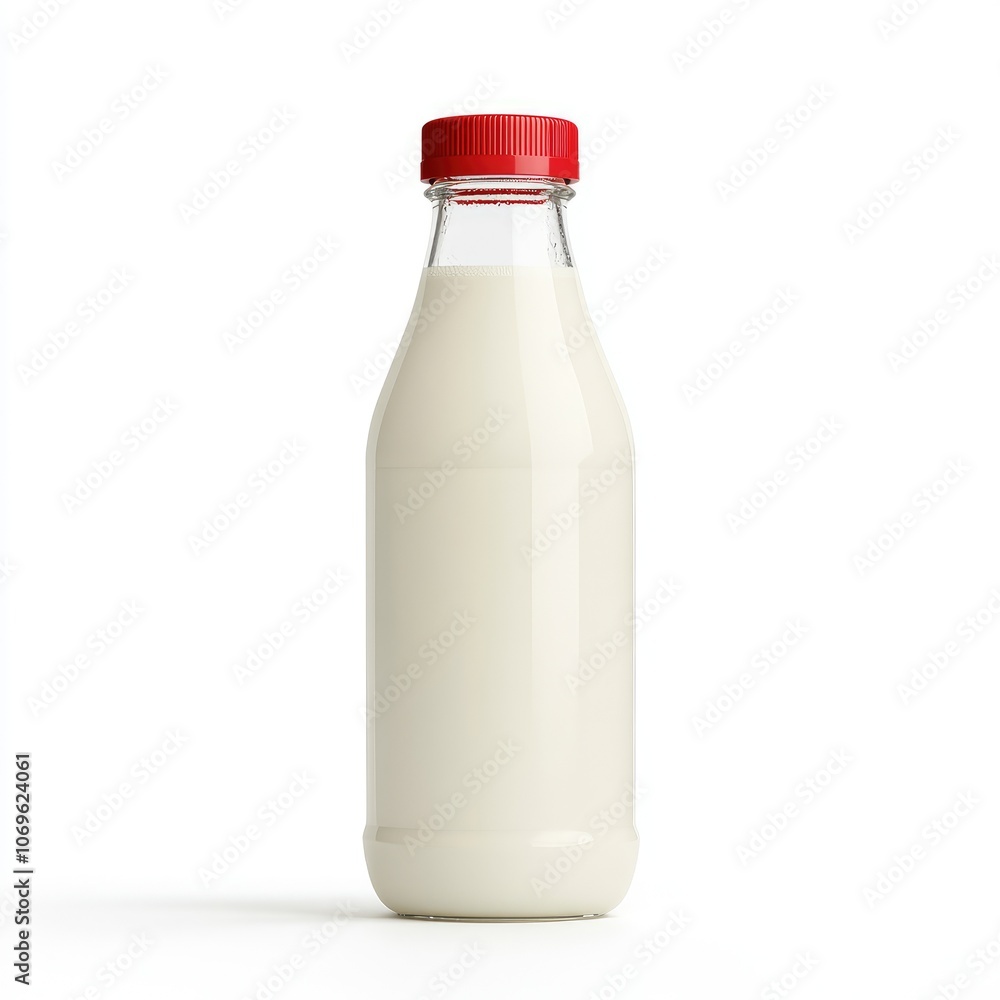 Fresh Milk in a Glass Bottle with Red Cap Fresh Milk in a Glass Bottle with Red Cap