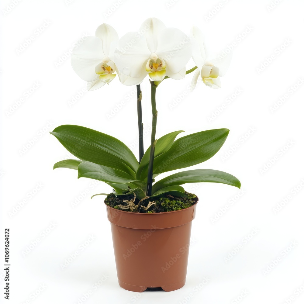 Elegant White Orchid in a Terracotta Pot Elegant White Orchid in a Terracotta Pot