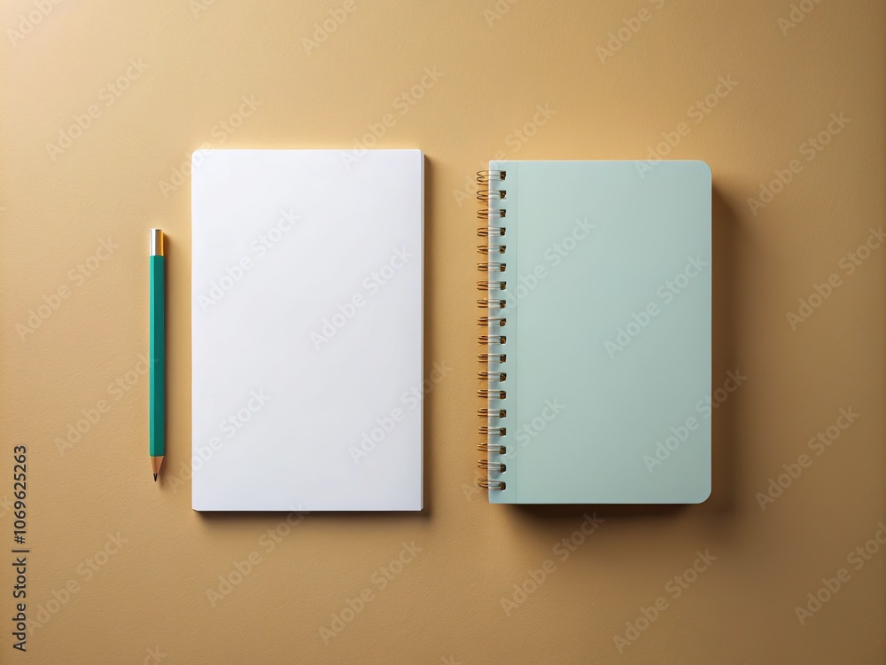 Minimalist Notebook & Book Mockup - Aerial View Minimalist Notebook & Book Mockup - Aerial View