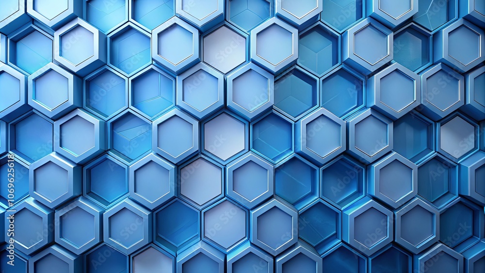 Naklejka premium Abstract Geometric Pattern of Interlocking Hexagon Shapes in a Vibrant Blue Hue