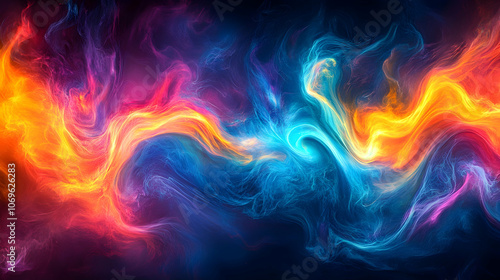 Abstract Blue And Orange Swirling Smoke, fire, water, energy, dynamic, movement