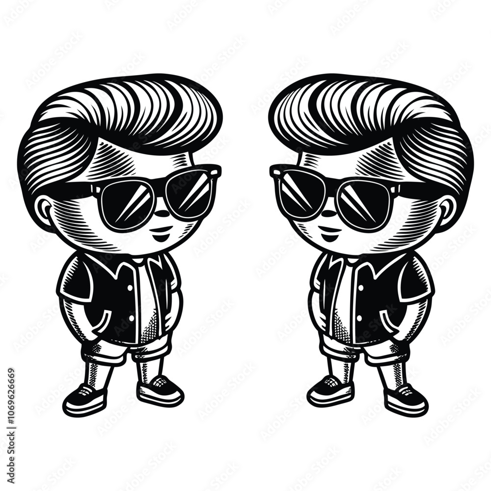 Little Boy Wearing Sunglasses: Black and White Vector Art Little Boy Wearing Sunglasses: Black and White Vector Art