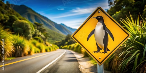 Penguin Crossing Sign Paparoa National Park South Island New Zealand Rule of Thirds photo