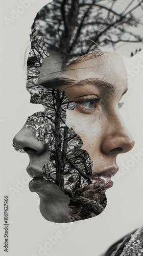 Double Exposure Portrait: Human Face and Forest