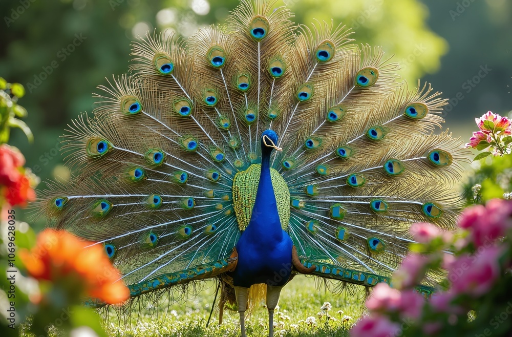 Obraz premium peacock with feathers out of focus