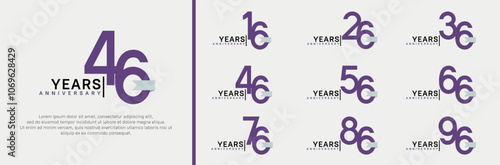 anniversary logo set. vector design purple color and white ribbon can be use for celebration event