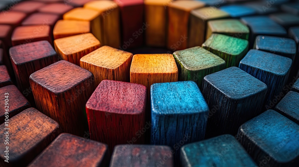 Concept image depicting centralization of data and people, visualized with colorful wooden blocks forming a circle. Concept image depicting centralization of data and people, visualized with colorful wooden blocks forming a circle.