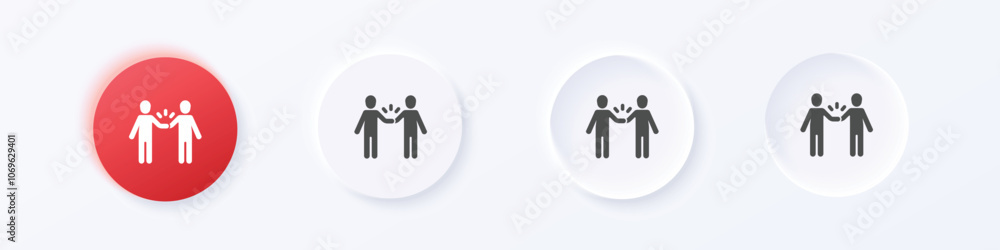 Two person meet icon. Neumorphism round style button design vector Two person meet icon. Neumorphism round style button design vector