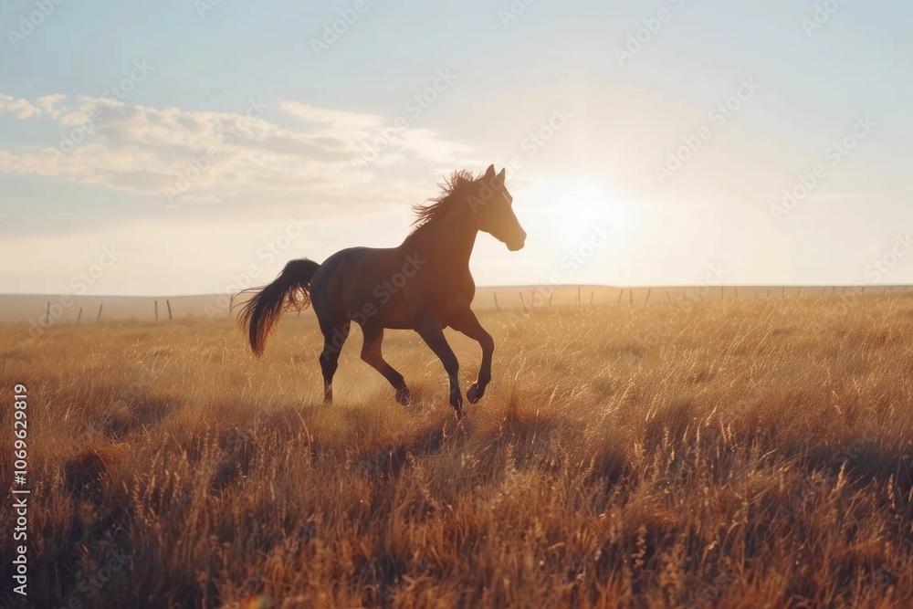 Majestic Horse Galloping Across a Sunlit Field Majestic Horse Galloping Across a Sunlit Field