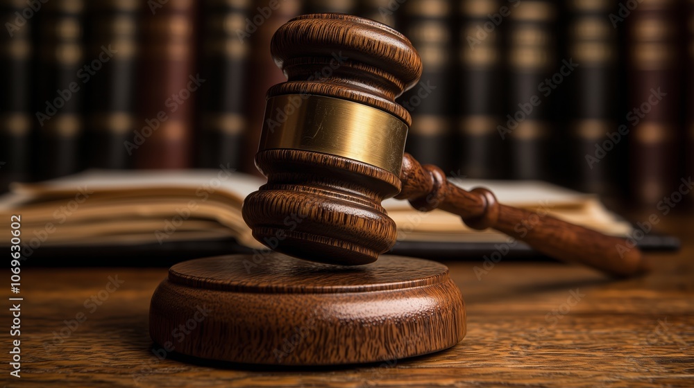 Gavel Striking Sound Block in Courtroom Setting Gavel Striking Sound Block in Courtroom Setting