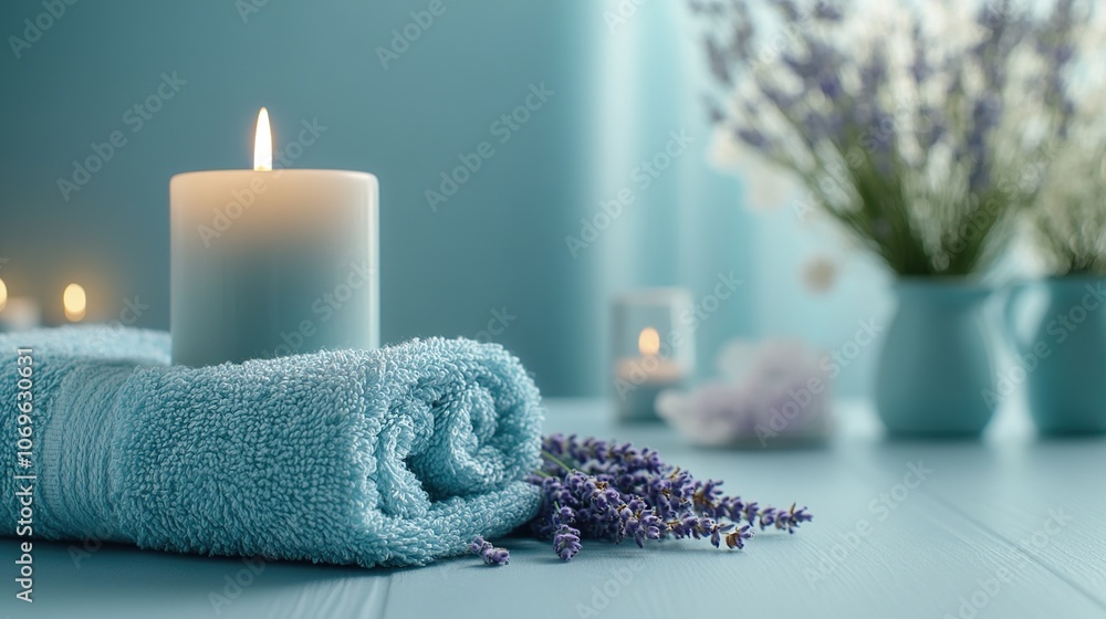 Spa Candle and Towel With Lavender Spa Candle and Towel With Lavender