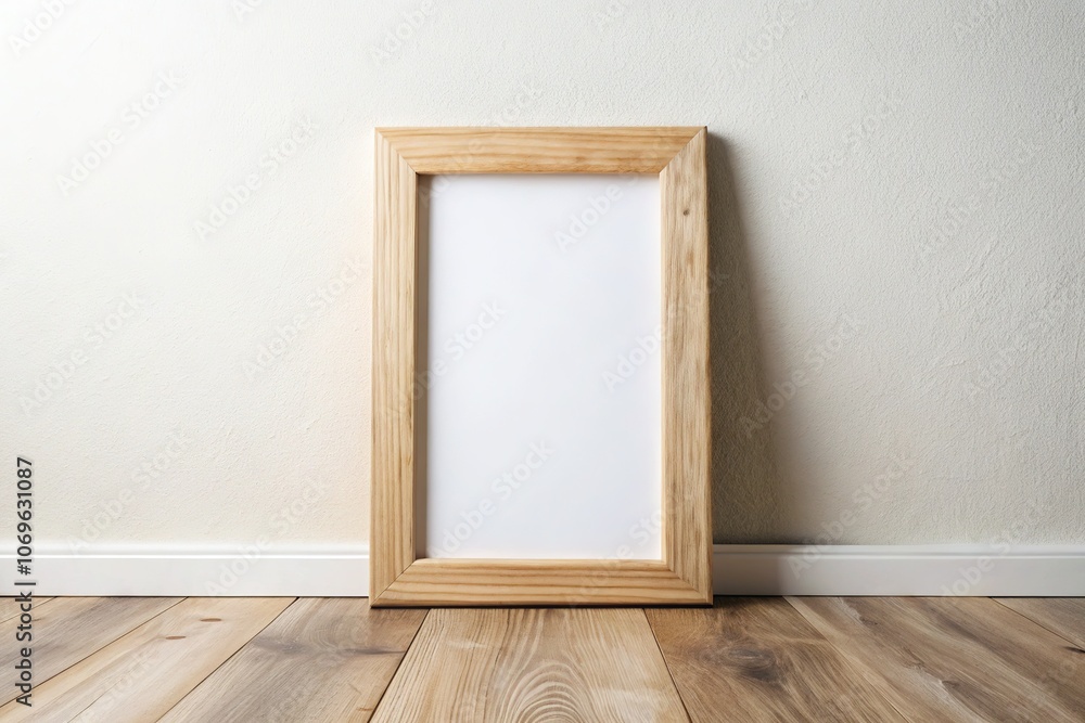 Wooden Picture Frame Mockup - Blank Frame on Floor Against Wall Wooden Picture Frame Mockup - Blank Frame on Floor Against Wall