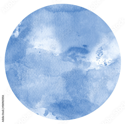 Blue Watercolor hand painted circles texture. Watercolour circle elements for design.