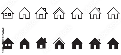 Smart home icon collection. Simple house symbol. House, Technology, Smartphone, Wireless. Professional vector icon.  Main page pictogram in filled, thin line, outline editable Stroke. 
