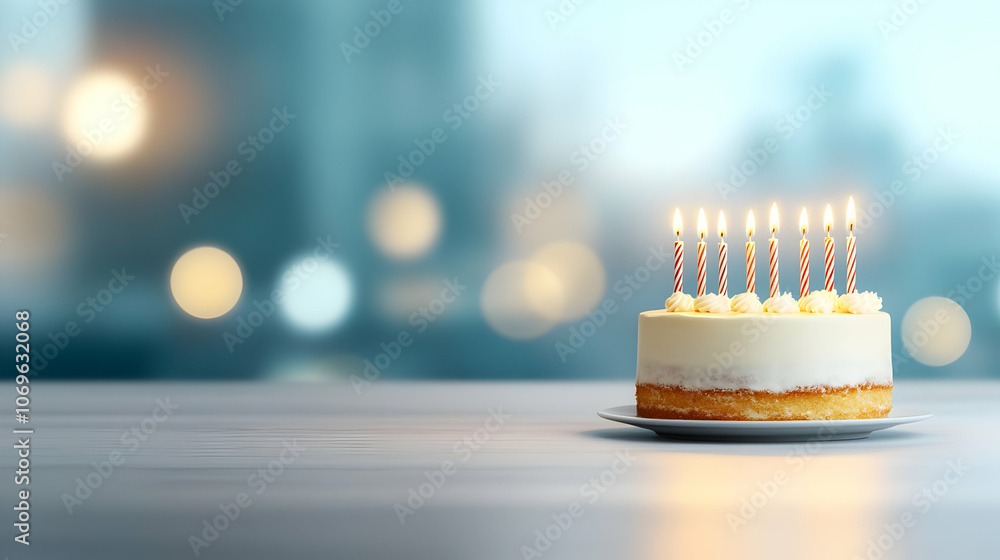 Birthday cake with candles, bright lights bokeh Birthday cake with candles, bright lights bokeh