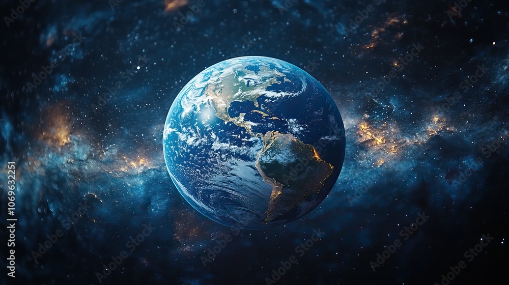 Earth globe on a galaxy backdrop, representing space exploration and environmental awareness. Earth globe on a galaxy backdrop, representing space exploration and environmental awareness.