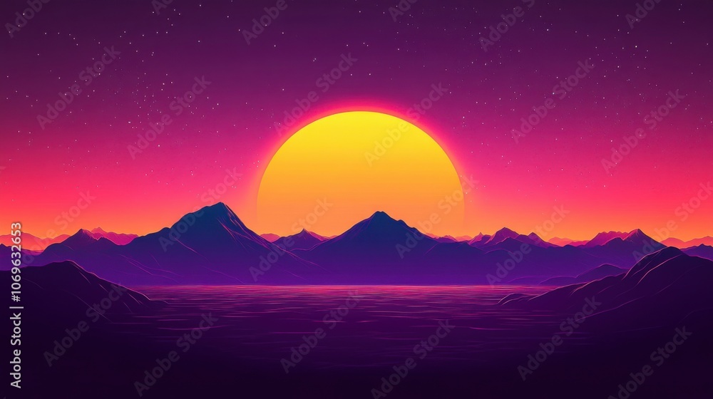 beautiful sunset over the mountains, vector art illustration. beautiful sunset over the mountains, vector art illustration.