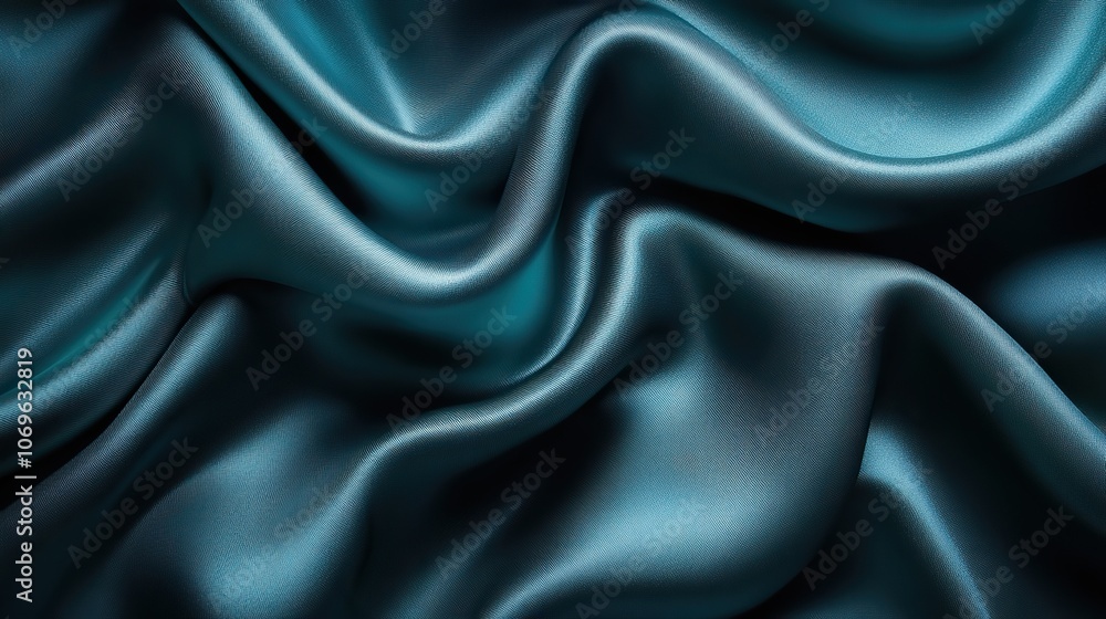Fototapeta premium Elegant dark green silk satin fabric with smooth folds, perfect for luxury design backgrounds.
