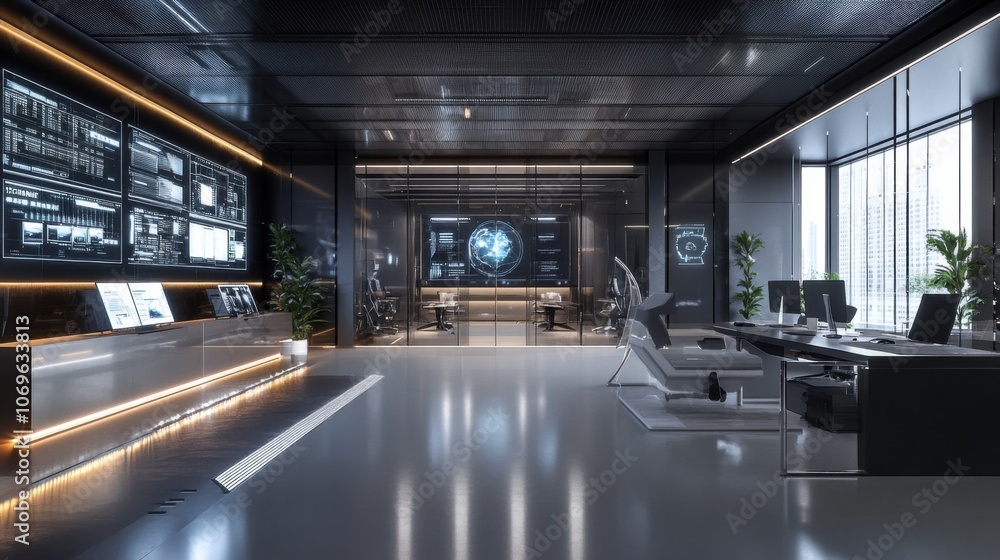 Modern office interior design with glass wall and floor. Modern office interior design with glass wall and floor.