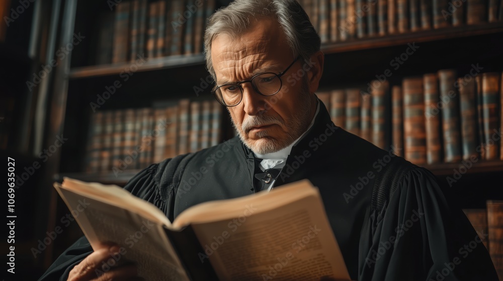 Judge Reviewing Documents in Formal Robe Judge Reviewing Documents in Formal Robe