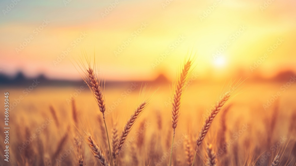 A vast golden wheat field glows softly in the warm light of dusk, evoking a sense of tranquility and beauty in nature A vast golden wheat field glows softly in the warm light of dusk, evoking a sense of tranquility and beauty in nature