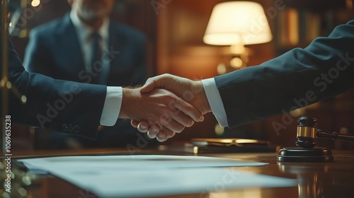 Businessman Signing Contract with Handshake at Desk