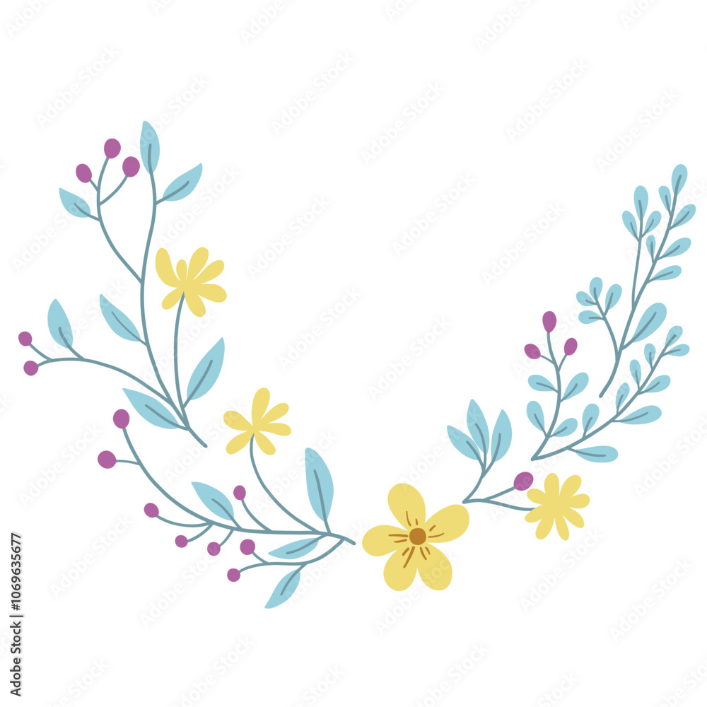 Fototapeta premium Wreath of floral and flower illustration.