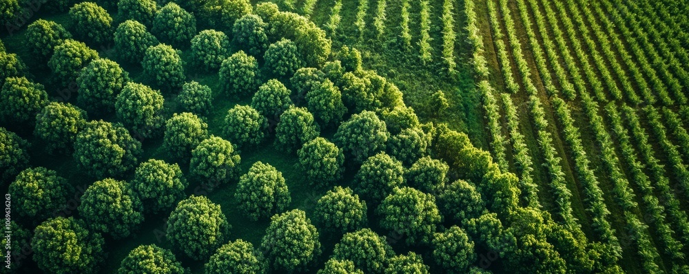 Aerial view of lush green forest and cultivated land, environmental harmony concept Aerial view of lush green forest and cultivated land, environmental harmony concept