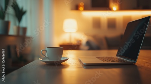 Cozy Minimalist Workspace with Laptop and Coffee