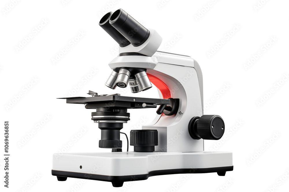 High quality microscope with detailed lenses, ideal for scientific research and education. Its sleek design and functionality for observation and analysis, transparent background PNG cutout. High quality microscope with detailed lenses, ideal for scientific research and education. Its sleek design and functionality for observation and analysis, transparent background PNG cutout.