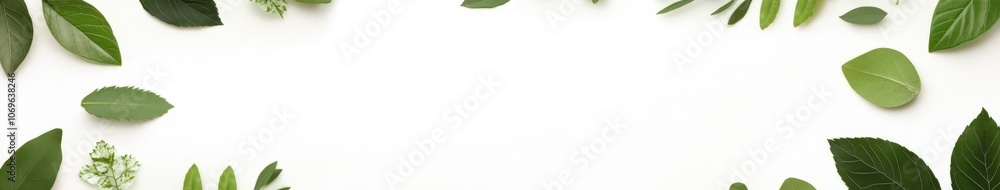 Green Leaves Frame on White Background for Designs