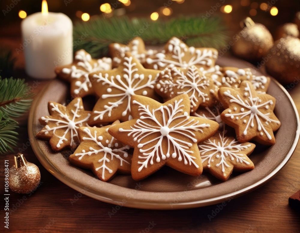 Holiday Gingerbread Cookies on Wooden Table Holiday Gingerbread Cookies on Wooden Table