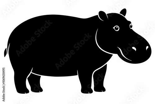 A vector silhouette of a hippopotamus,Hippopotamus silhouette vector art illustration,black hippopotamus animal silhouettes,Clean Black and white Vector silhouette of a Hippo on white background.