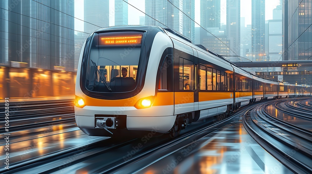 Fototapeta premium Isolated city electric train illustration, highlighting modern urban transit systems and infrastructure.