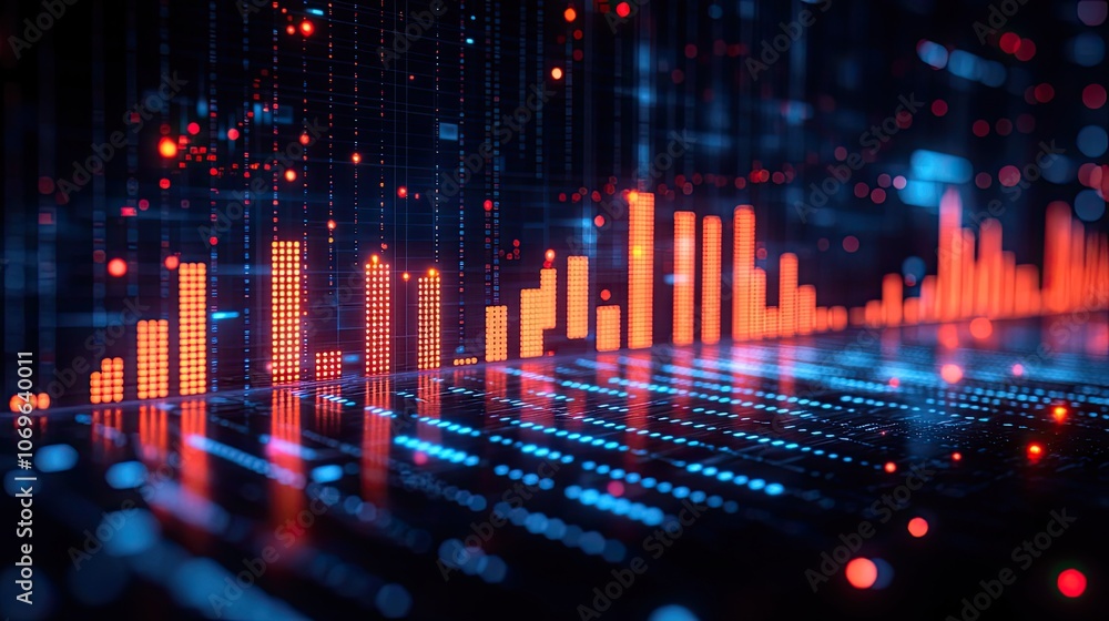 Macro close-up of an investment trading chart displayed in blue, analyzing data with candlestick graphs. Macro close-up of an investment trading chart displayed in blue, analyzing data with candlestick graphs.