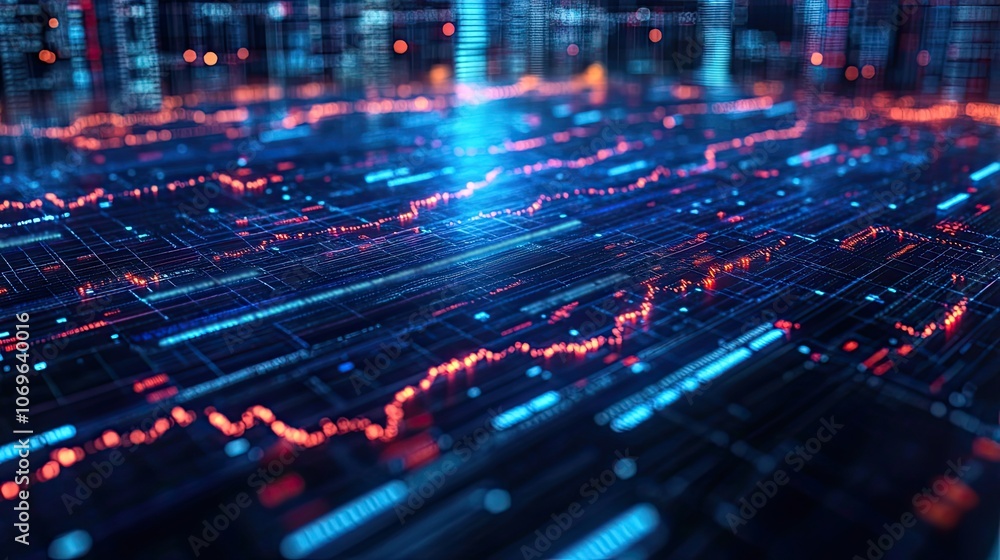 Macro close-up of an investment trading chart displayed in blue, analyzing data with candlestick graphs. Macro close-up of an investment trading chart displayed in blue, analyzing data with candlestick graphs.