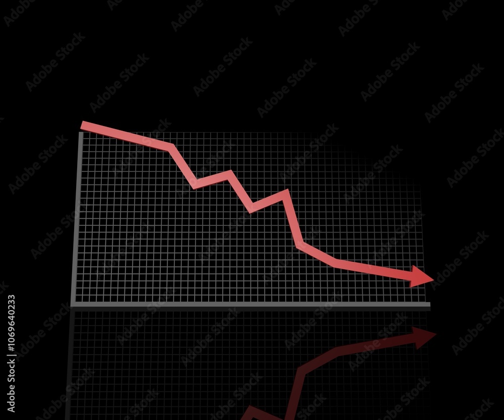 Naklejka premium Stock down red arrow with graph