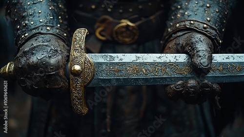 Metal knight swords close-up symbolize strength and medieval combat, representing knights.