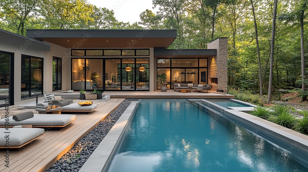 custom made wallpaper toronto digitalModern backyard featuring a pool as the focal point of a contemporary home setting.