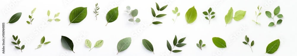Variety of Green Leaves on White Background Variety of Green Leaves on White Background