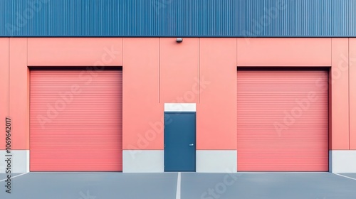 Industrial Garage Doors with Blue Door and Pink Walls