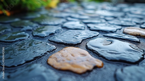 Natural stone protected with a moisture-resistant liquid, ensuring hydrophobicity by repelling water. photo