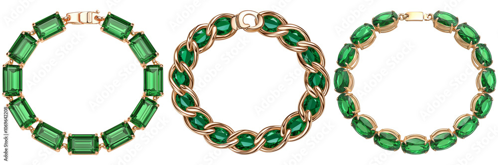 Elegant Green Gemstone Bracelets Displayed on Black Background Elegant Green Gemstone Bracelets Displayed on Black Background